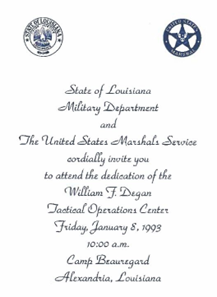 William Degan Tactical Operations Center dedication invitation