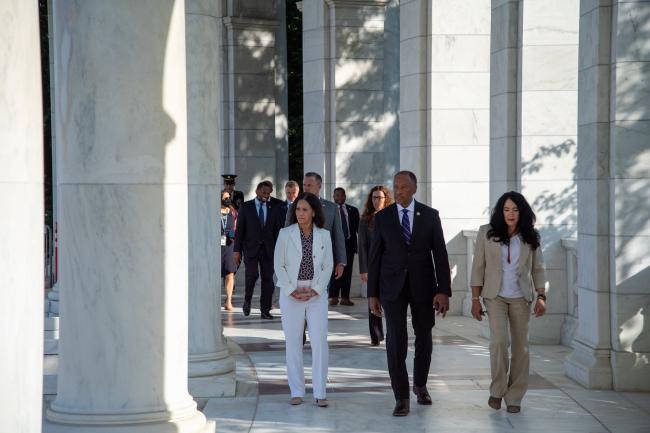 Former Director Donald Washington walking with group