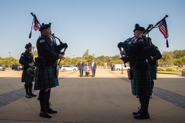 Bagpipers playing at funeral of Jared Keyworth